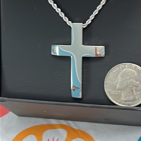 NWT 1913 Stainless Steel Simple Cross necklace, 24” chain - Picture 2 of 6
